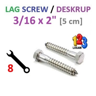 3/16 x 2" นิ้ว Lag Screw Deskrup Bolt Screw Wood & Fisher Key 8