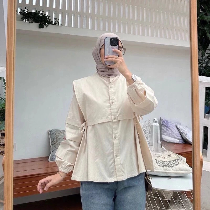 Katun Megan Blouse Cotton Polo linen
