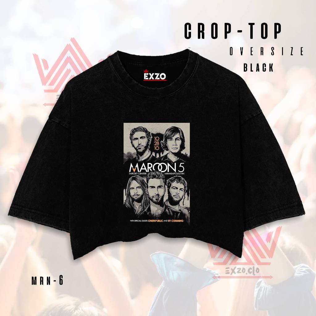 Exzo CROPTOP "MAROON5" BLACK OVERSIZE | หวีผ้าฝ้าย24s | เสื้อสีพื้นพร้อมเสื้อยืด "MAROON5"