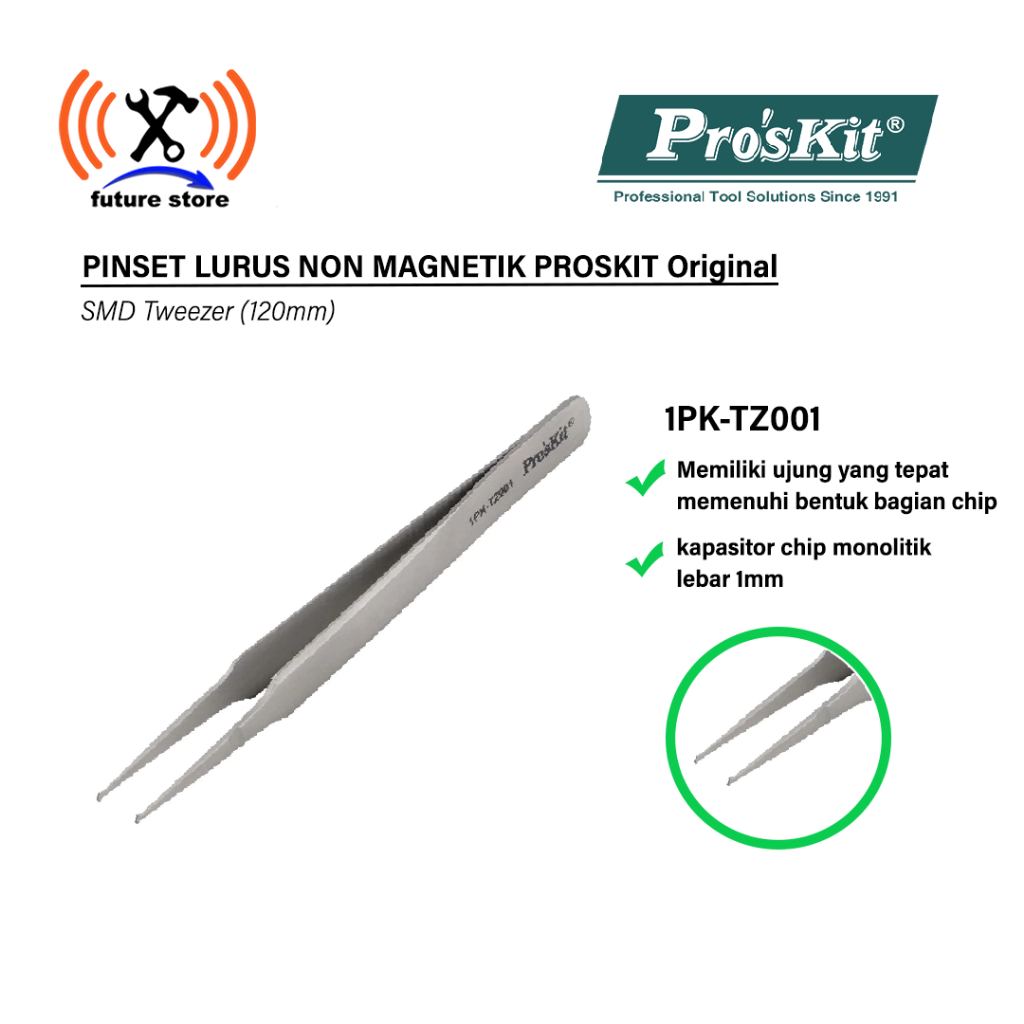 PROSKIT 1PK-TZ001 แหนบ SMD (120mm) / แหนบ Proskit / STRAIGHT NON-MAGNETIC TWEEZLERS PROSKIT 1PK-TZ00
