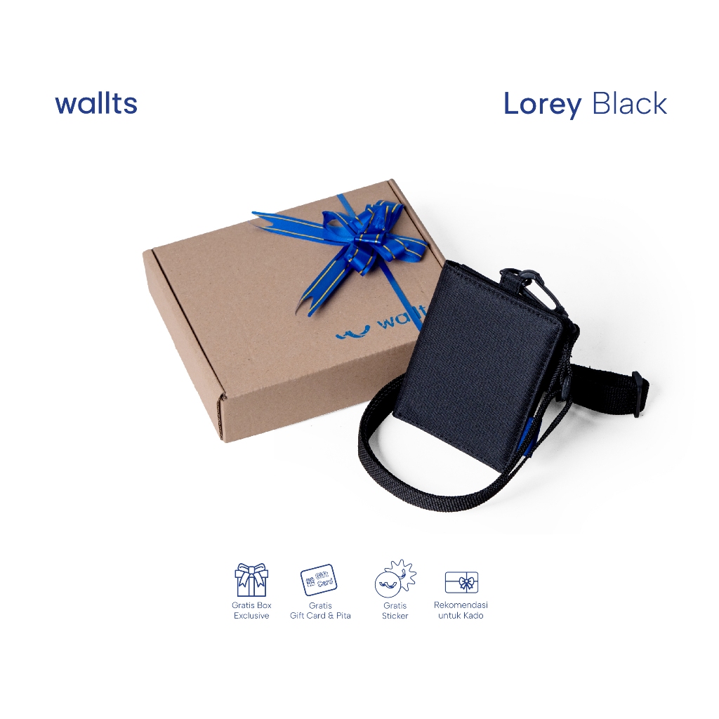 Wallts Lorey Black - ป้ายชื่อเชือกเส้นเล็ก Id Card ผู้ชายผู้หญิง