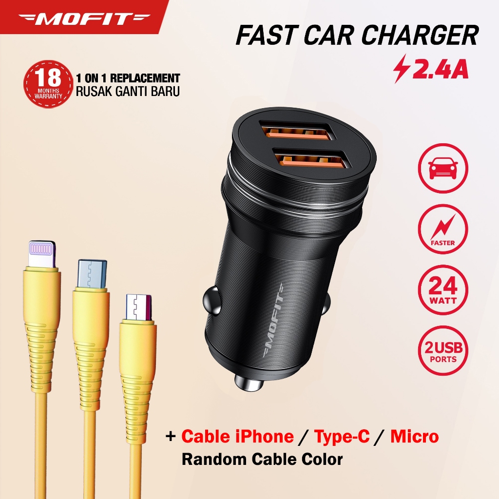 Mofit F10 Dual USB 24watt Car Charger Fast Charging 2.4A Official Warranty Black Original