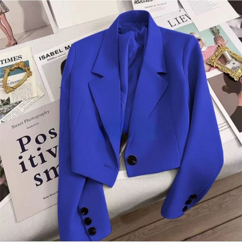 จัดส่งฟรีผู้หญิง CROP BLAZER / เสื้อครอปผู้หญิง IN NAVY & PINK / เสื้อแจ็คเก็ตครอปผู้หญิง