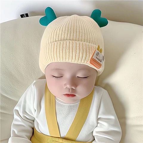 DEER HAT BABY KNITTED HAT WITH DEER EAR MOTIF