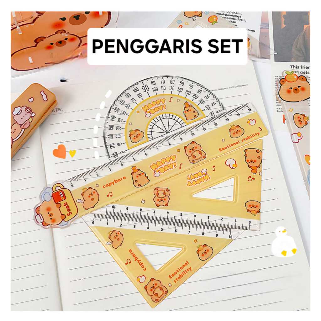 MILANBERRY RULER SET CAPYBARA RULER PROTACTOR TRIANGLE OFFICE STATIONERY STATIONARY SCHOOL น่ารัก