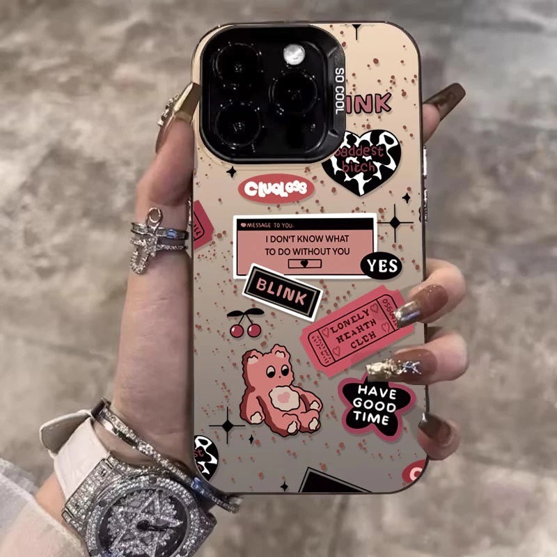 YX139 Premium Matte Hard Case Pink Lucky Bear Hardcase ปลอก Hp สําหรับ Oppo A5 PRO A60 A71 A74 A78 A