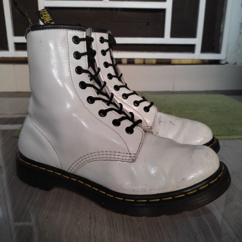ดร. Martens Docmart DM 8 Hole 1460 Thailand Mid Boots หนังมังสวิรัติสีขาวขนาดเดิม 41 Insole 25-26 Cm
