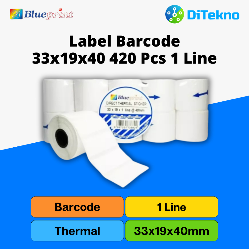 Blueprint Barcode Direct Thermal 33x19x40 420 PCS 1 Line Sticker Label Paper