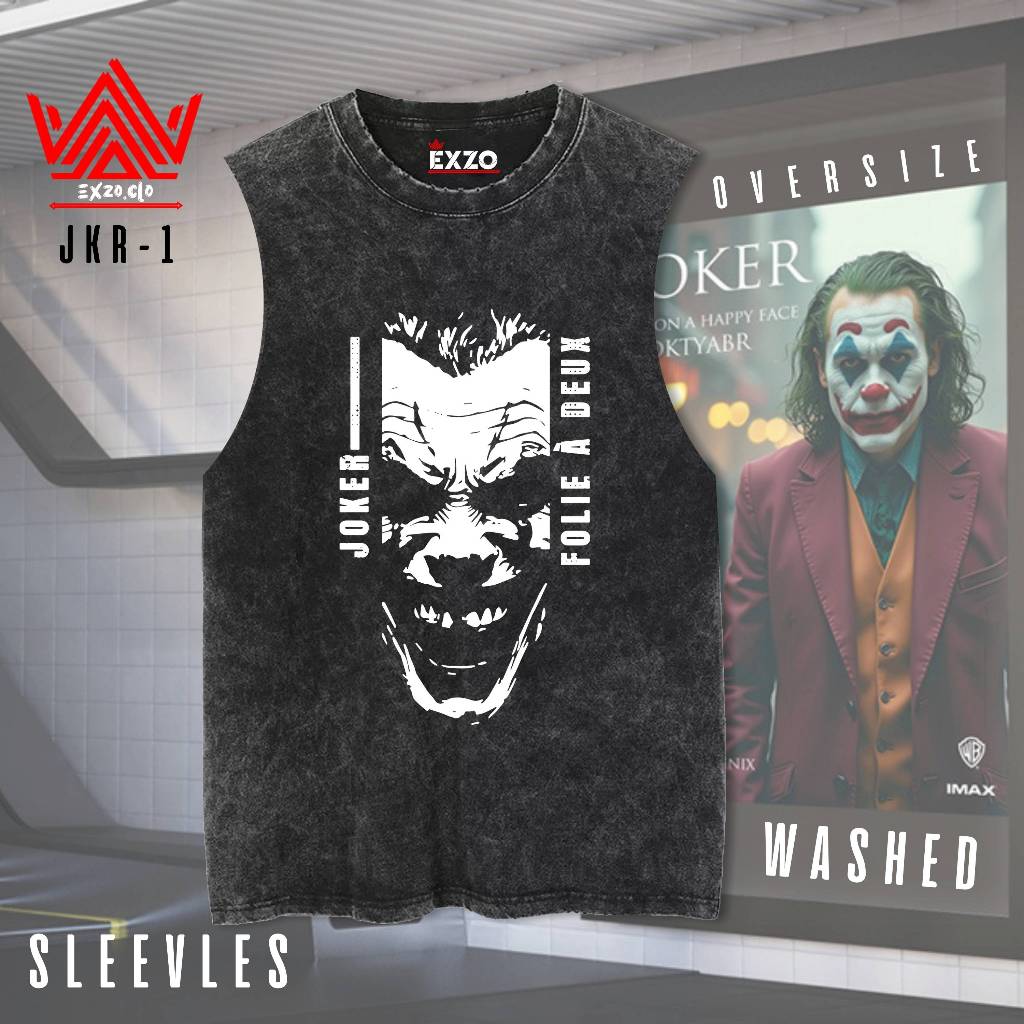เสื้อยืด EXZO JOKER SLEEVLES |หวีผ้าฝ้าย24s| เสื้อยืด SANWASH STONEWASH SINGLET MOTIFD