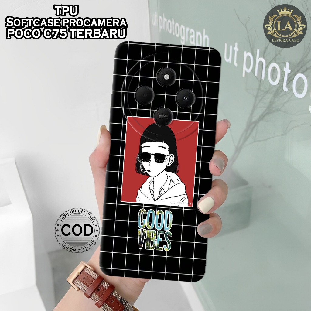 เคส HP ล่าสุด POCO C75 2024 - เคส Leviora - เคสแฟชั่นสีดํา - POCO C75 2024 Softcase - เคสกล้อง Pro -