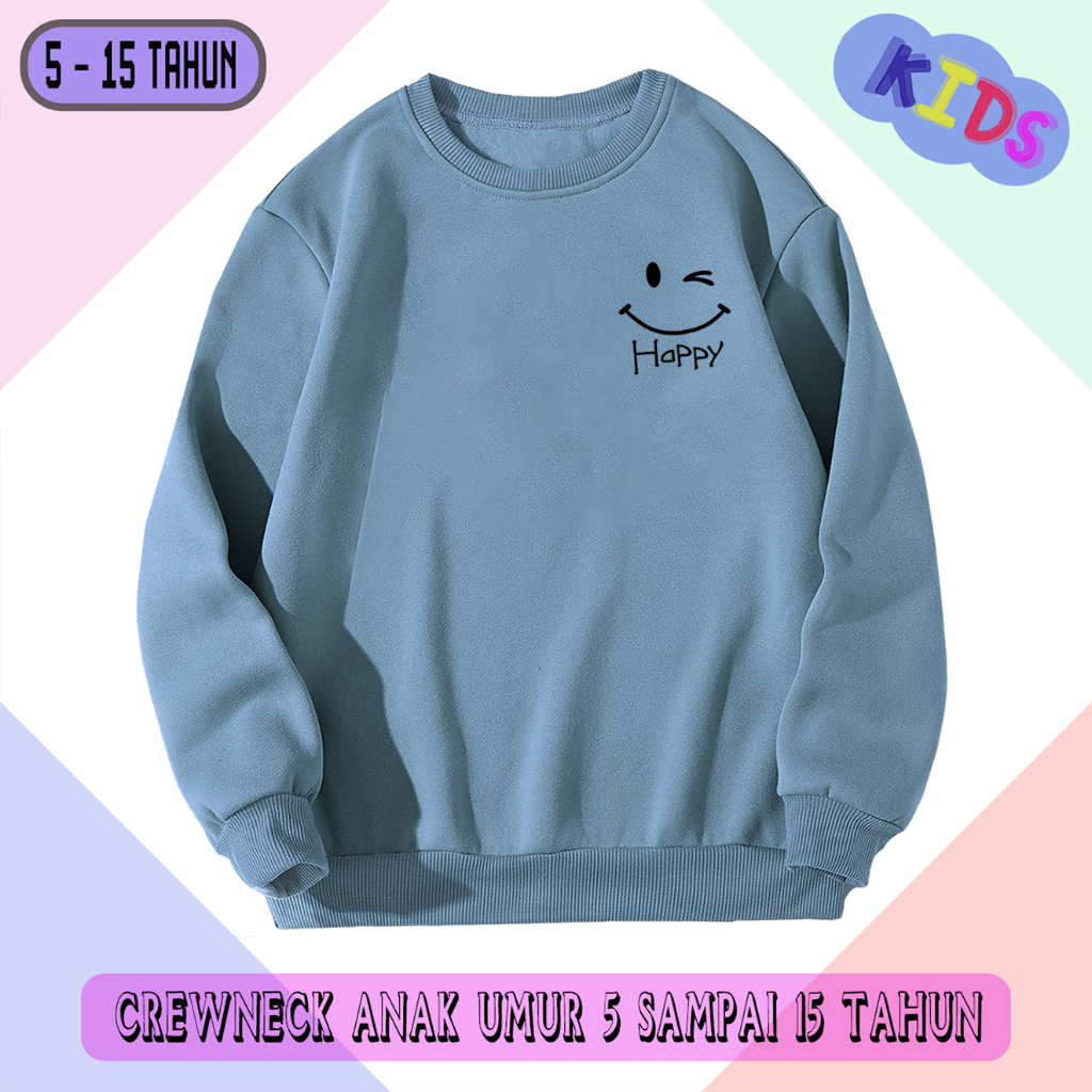 Hitam On jacket - Crewneck สําหรับเด็กผู้หญิงอายุ 5 - 15 ปีเสื้อกันหนาวเด็ก HAPPY Sweeter Oblong ลูกเรือคอเสื้อกันหนาวสีดํา Coksu Taro Denim Mint Dusty Misty