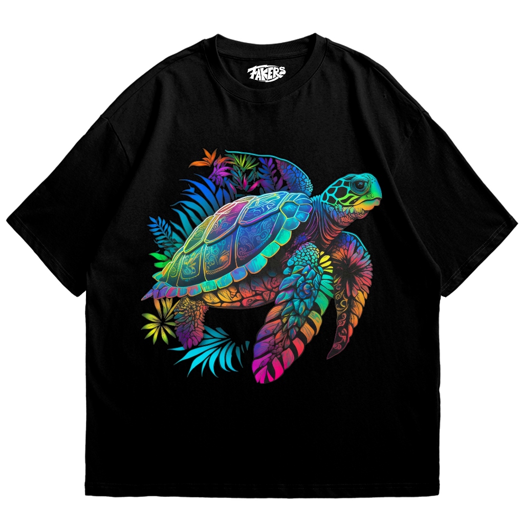 FAKKERS Neon Brightly Colored Turtle T-Shirt – ผู้ชายผู้หญิงแขนสั้น – Cotton Combed 30s - Distro Top