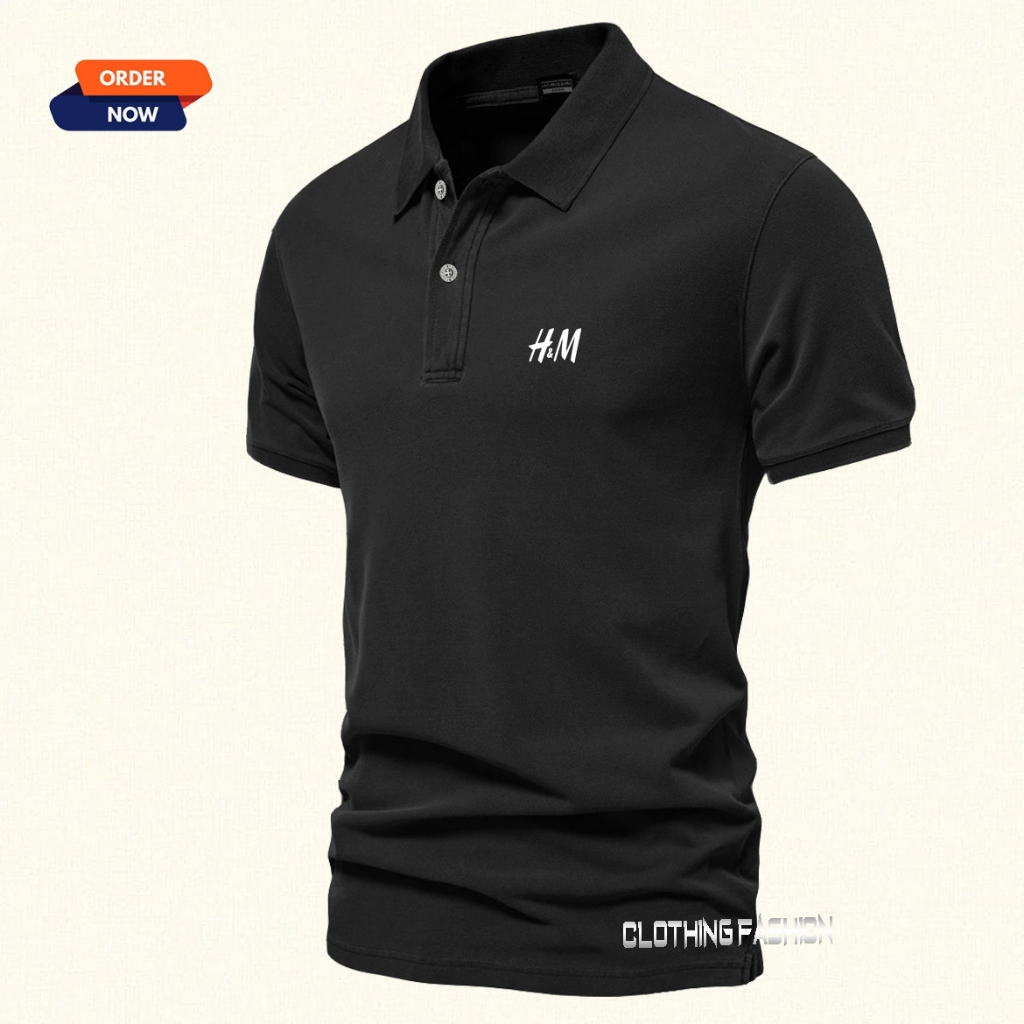 H&M Text Logo Collar POLO T-shirt เสื้อโปโลสีขาว Unisex Men & Women