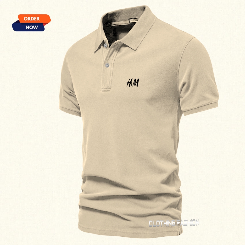 เสื้อยืด POLO Collar Logo H&M Text Black Polo Collar Unisex Men & Women