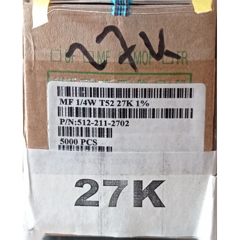 ตัวต้านทานโลหะ 27K 1/4Watt MF 1/4W T52-27K-1% ตัวต้านทานไต้หวัน