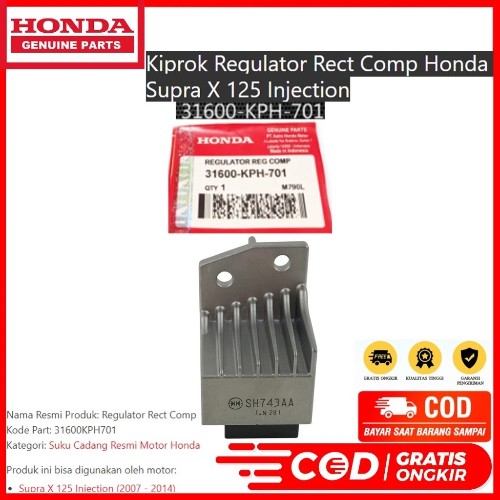 KIPROK REGULATOR RECT COMP HONDA SUPRA X 125 INJECTION 2007 - 2014 KPH 31600-KPH-702