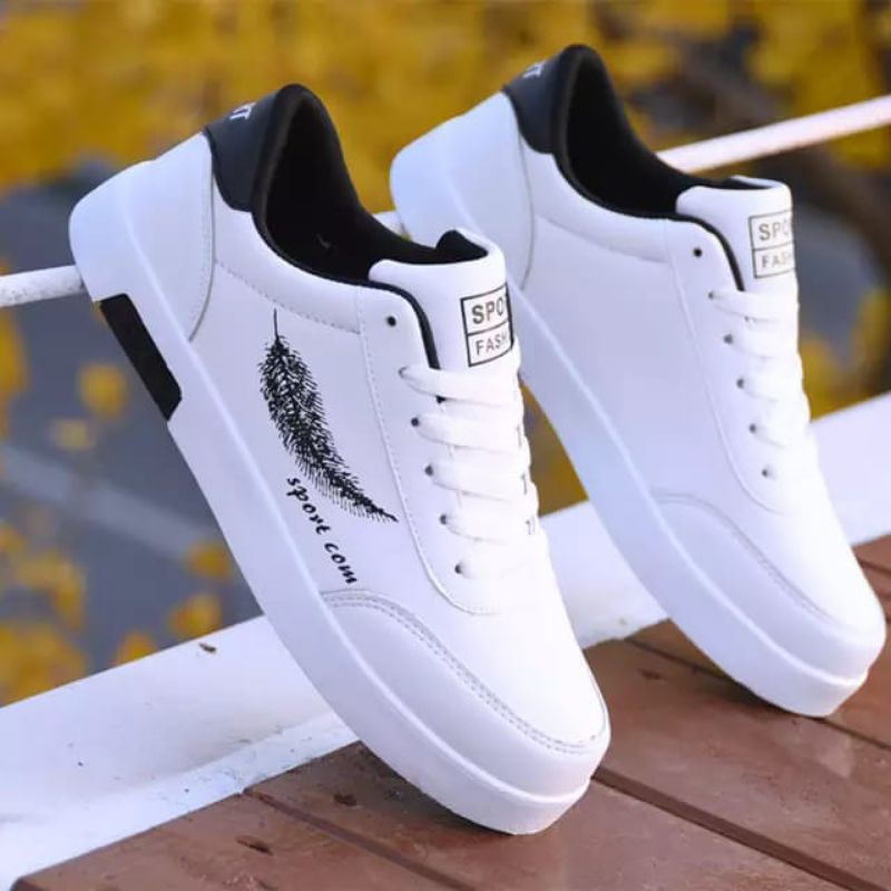 พุธ รองเท้าผ้าใบลายขน ไซส์ 35-43 สีดํา/ขาว