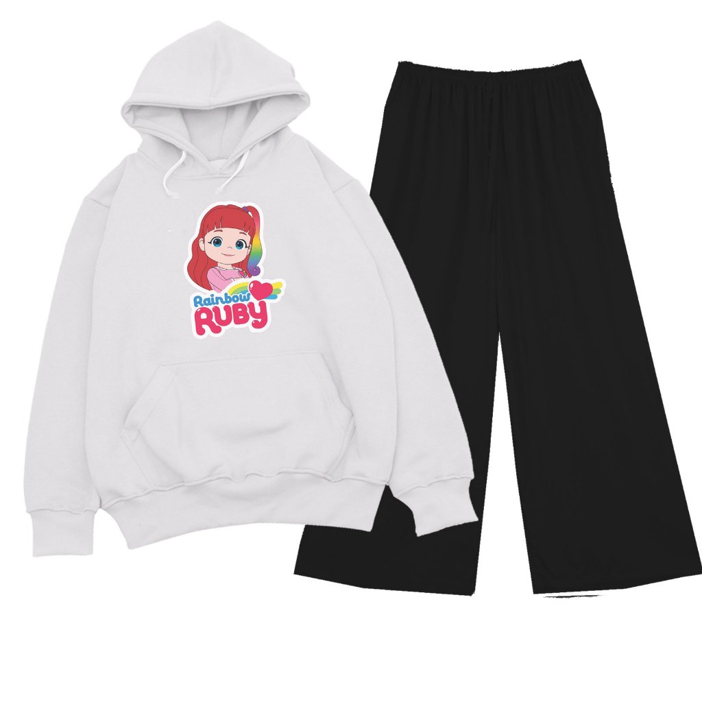 Rainbow Ruby Hoodie Sweater Set Viral Rainbow Teenage Girls Culottes Pants