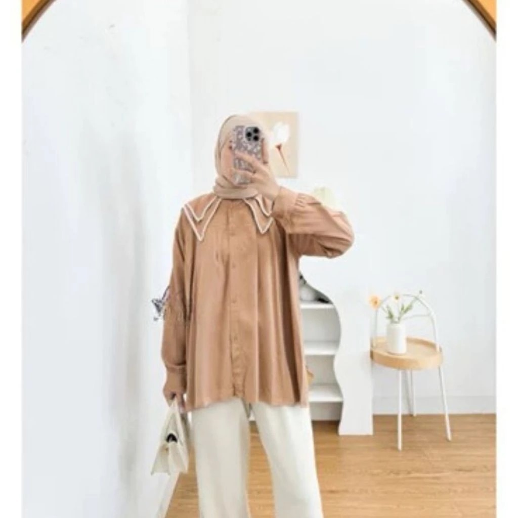 KEMEJA C - CNF HITA พร้อมปกกะลาสีชุดแนะนํา / เสื้อเบลาส์ Gladys เสื้อโอเวอร์ไซส์ผู้หญิงคอปกลูกไม้ด้า