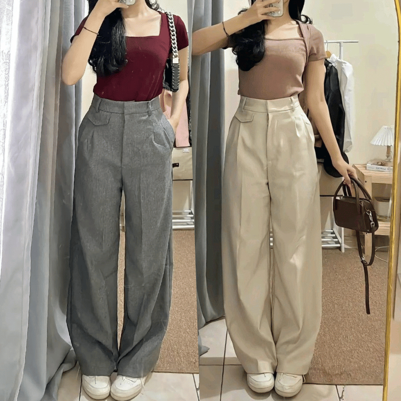 Oro Pants กางเกงทํางานสํานักงานเอวสูงอินเทรนด์ของผู้หญิงกางเกงต่อต้านริ้วรอยระดับพรีเมียมสไตล์เกาหลี