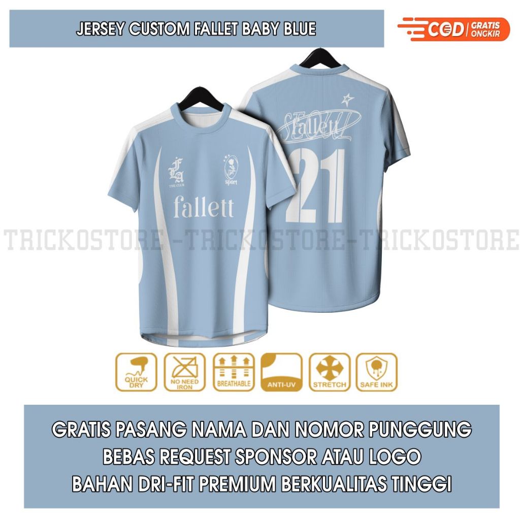 เสื้อเจอร์ซีย์ Baby BLUE FALLET ฟรีในชื่อชื่อและผลตอบกลับฟรี REQUEST