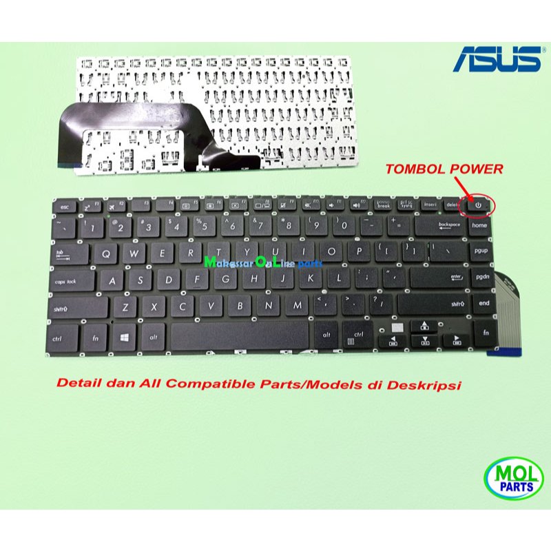 TOMBOL Asus vivobook X505 X505B X505BA X505Z X505ZA คีย์บอร์ดเปิดปุ่มปิด