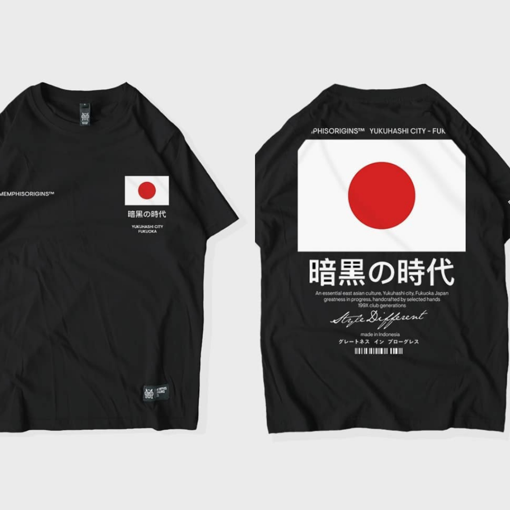 Memphis Origins Japan Yukhashi City Black Distro เสื้อยืดสําหรับผู้ชายและผู้หญิง Cool - เสื้อยืดแขนสั้น Distro Bandung