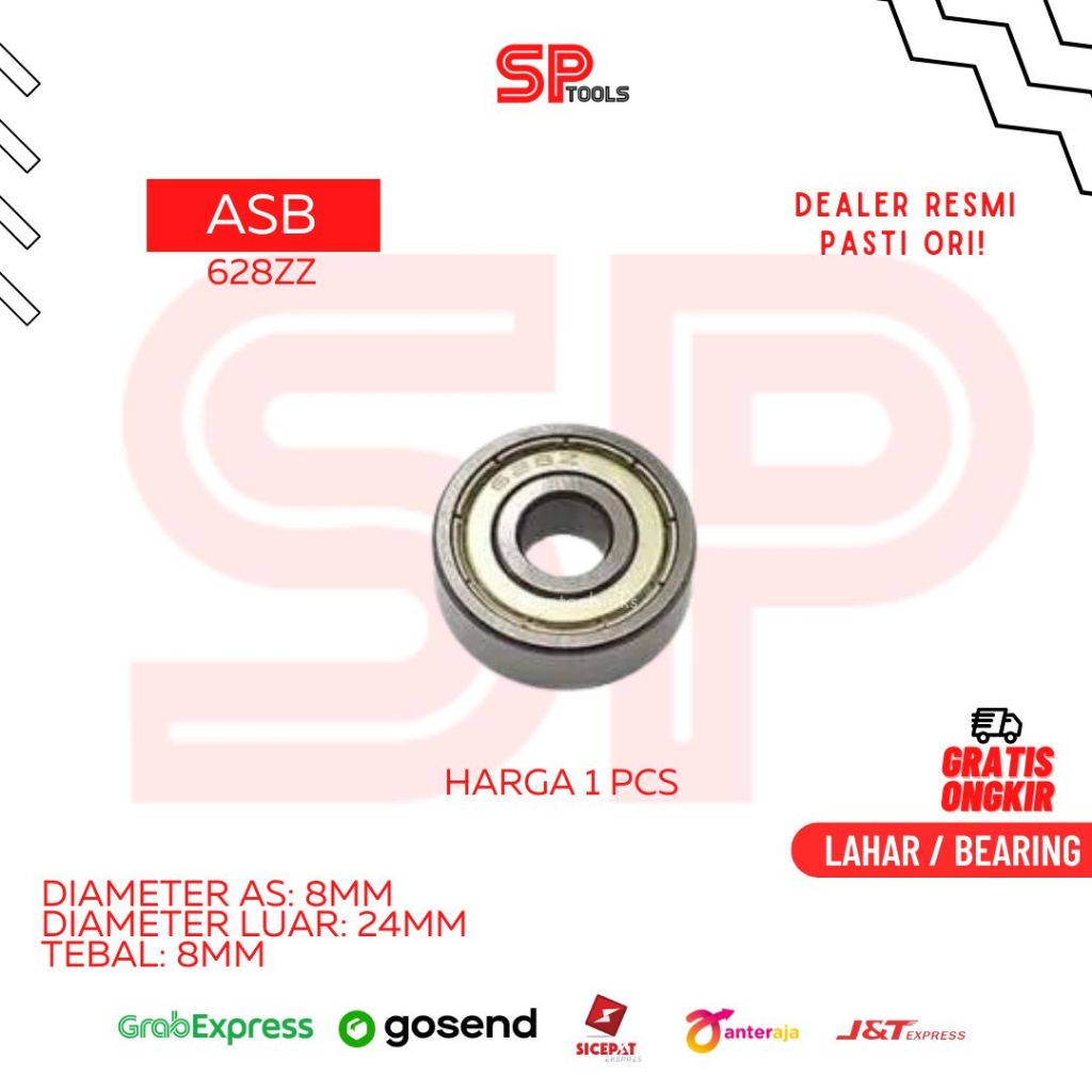 LAHAR / BEARING ASB 628ZZ 628 ZZ IRON CAP 8MM X 24MM x 8MM