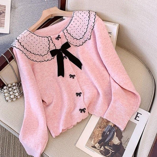 Markas Fashion99 Atasan Wanita Cardigan Pita Knitwear Rajut Premium Sailor Double Ruffle Knit  Baju Kardigan Kancing Outer Tebal Y2707