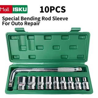 ISKU Mata kunci sok set 10Pcs Termasuk 9pcs 8-24mm 1/2 inch 6PT Mata Sock Set  Gagang Sock L/Kunci Set Kunci Mata Shock TOOL KIT