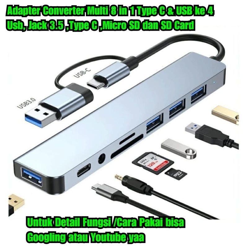 8 in 1 type c และ USB เป็น 4 usb jack audio type c และ Micro sd card slot usb hub multi 8 in 1