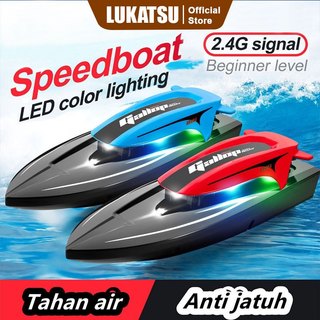 LUKATSU Mainan Speed Boat Remote Control 2.4GHz Kapal Pesiar Tahan Air 20km/h Mainan Speedboat Air Dengan Lampu