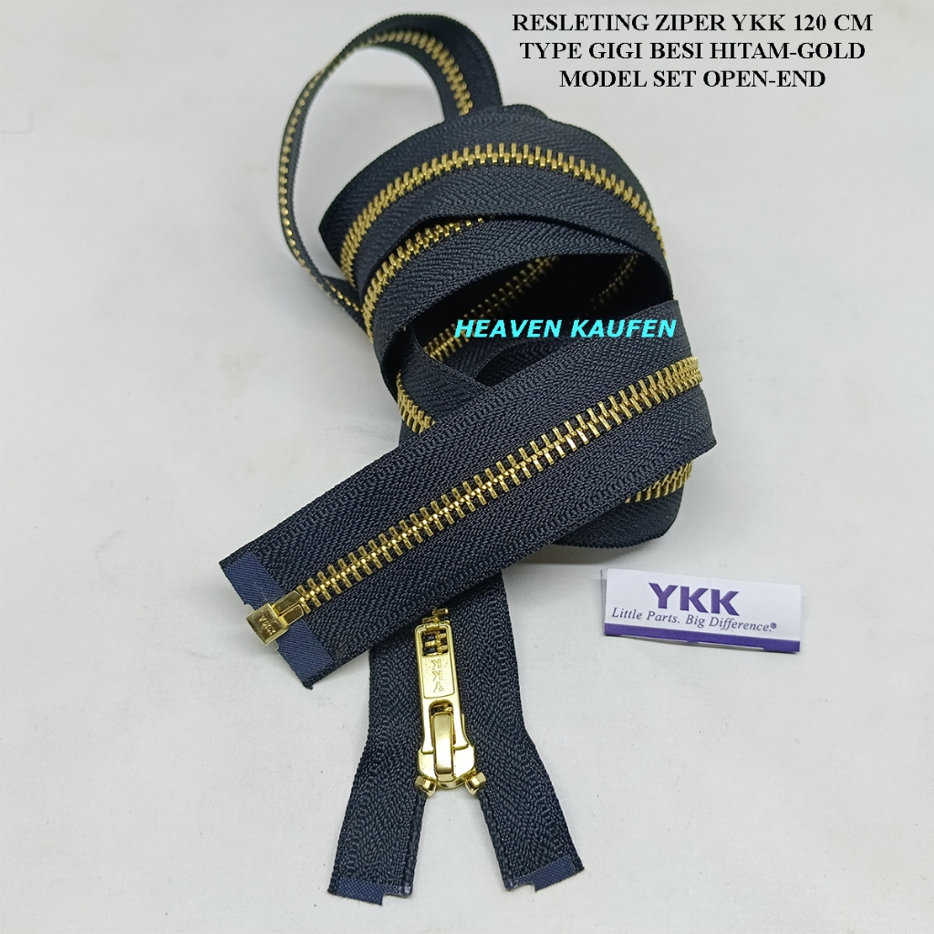 Hitam Ykk Zipper Zipper 120 cm Iron Tooth Type Black - Gold Gold Set Model Open - End Open - Remove for Abaya Gamis Dress Etc.