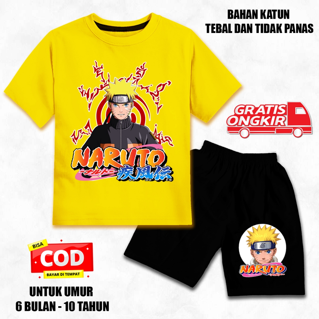 KATUN ชุดเด็กแขนสั้นอายุ 6 เดือน - 10 ปี นารูโตะ โมติฟ เนื้อคอตตอนพรีเมี่ยม 1 ชิ้น งานสกรีน DTF สีดํ