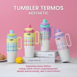 LDD-Tumbler Tahan Panas Dingin 24Jam Tumblr Premium Quality Stainless Botol Minum Aesthetic Thermos Tumbler Lucu Botol Minum 800ML Murah Tumbler Sedotan Pink