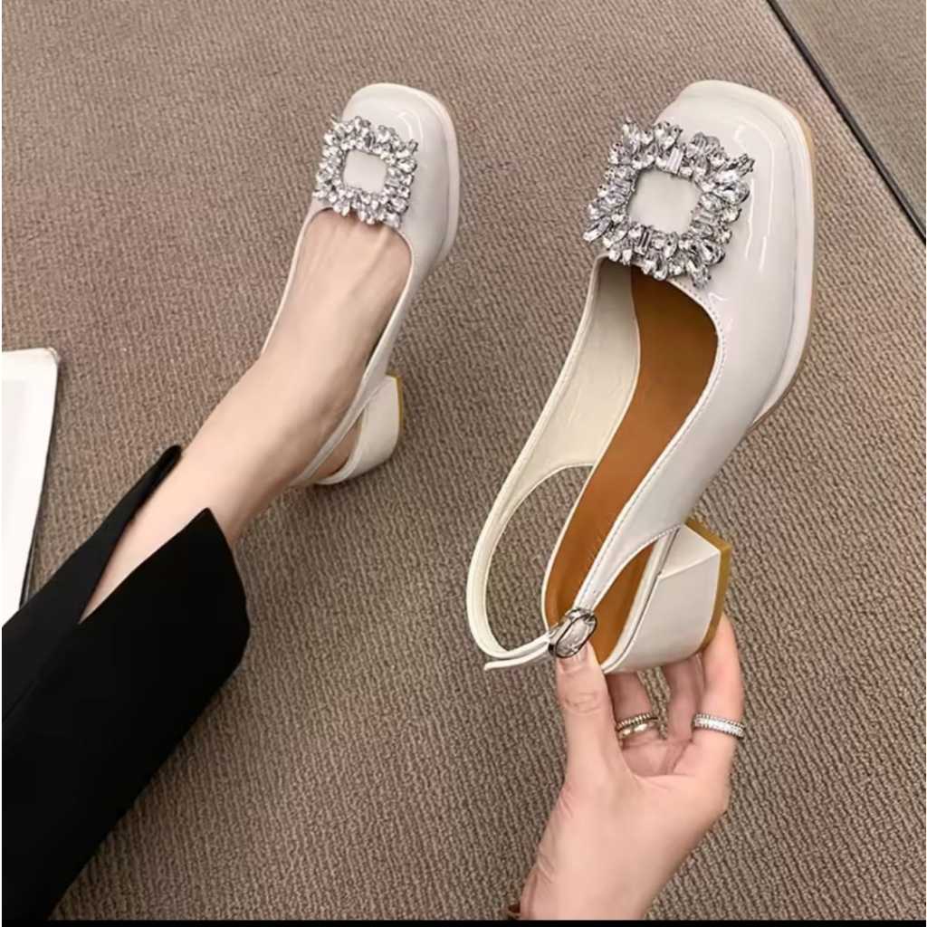 รองเท้าแตะผู้หญิงมีส้น marijane, ส้นหนัง Cristal, ส้น 5cm, w02