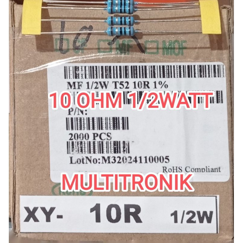 10R 1/2WATT 1% RESISTOR 0.5WATT 10R RESISTOR (10 โอห์ม) ฟิล์มโลหะ TAIWAN