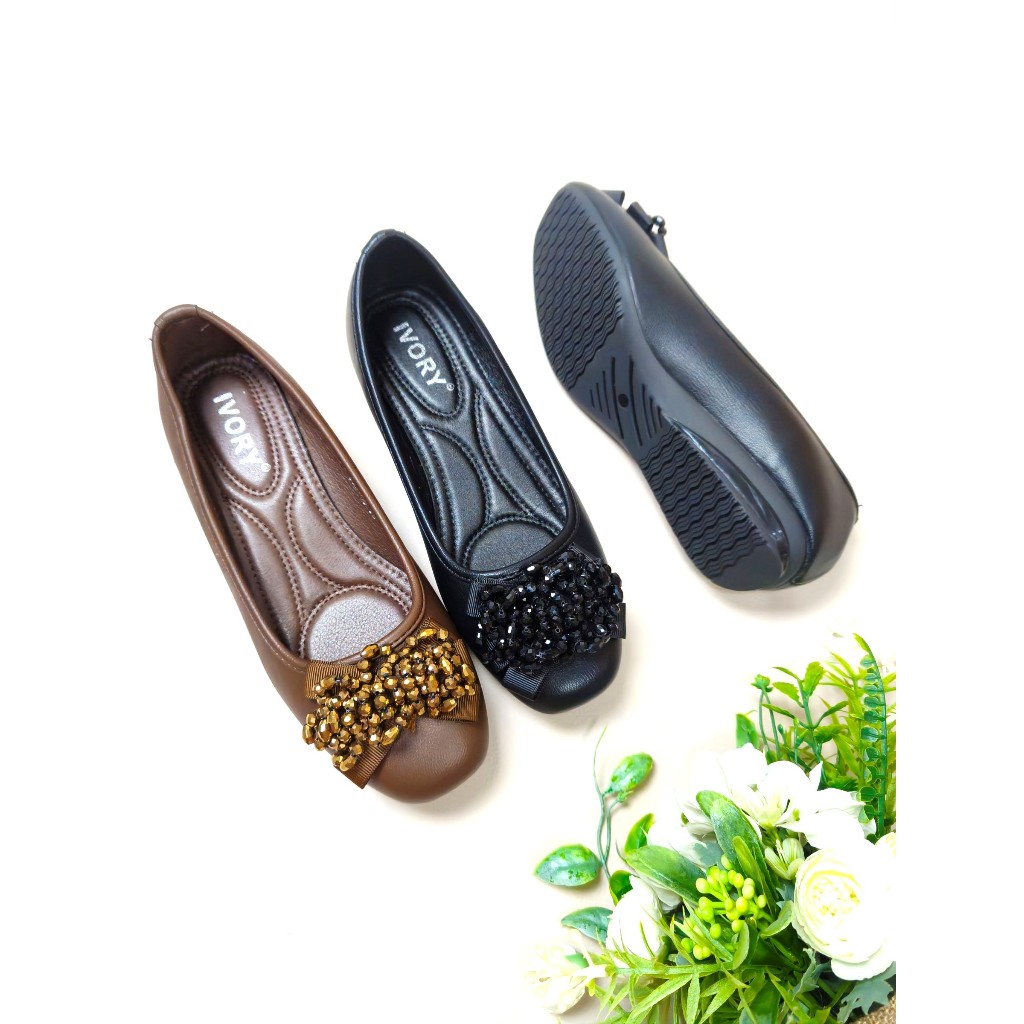 IVORY รองเท้าส้นแบนผู้หญิงริบบิ้นเกาหลีหรูหราสวยงาม 993-C9
