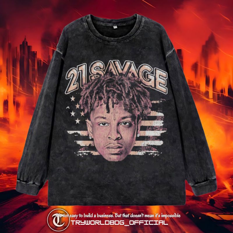TRYWORLDG OFFICIAL "21 SAVAGE" LONGSLEEVE | เสื้อยืด OVERSIZED | เสื้อยืด WASHED | ล้างหิน | เสื้อยื