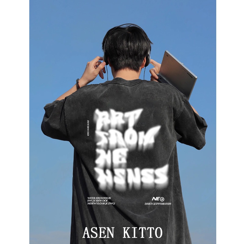 Asen KITTO แฟชั่นเกาหลีผู้ชายผู้หญิงล้างเสื้อยืดขนาดใหญ่ distro เสื้อผ้าต้นฉบับ 100%