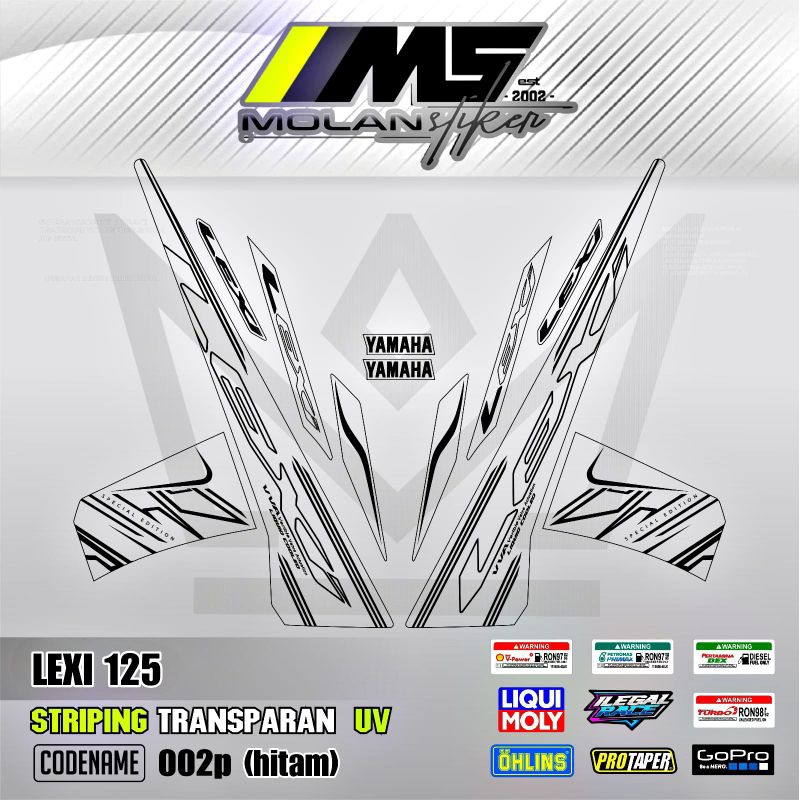 Hitam Decal สติกเกอร์ Striping โปร่งใส Variations Uv Lexi 125 Cyber City Yamaha Lexi 125 2018-2023 L