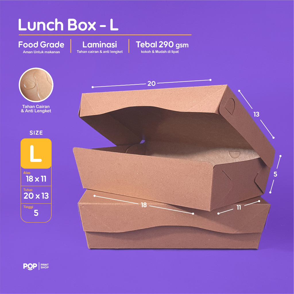 กล่องข้าวกระดาษ ไซส์ L | หนา290แกรม | น้ํายาเคลือบกันน้ําและไม่ติด | 18 x 11 สูง 5 ซม