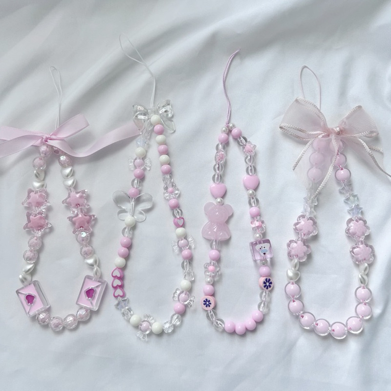 HP GANTUNGAN POMO - สายรัดโทรศัพท์ PS9 สีชมพู สุนทรียศาสตร์น่ารัก | ที่วางโทรศัพท์มือถือความงามเกาหล