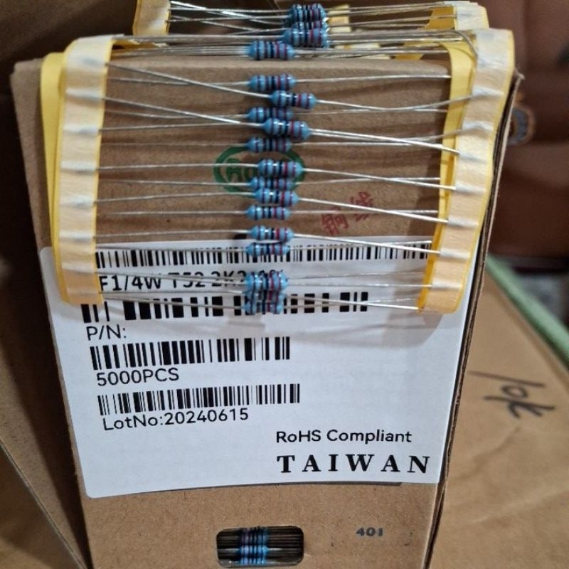 100 ชิ้นความต้านทาน 1/4 วัตต์ 2k2 R 0.25w string 0.25 w ฟิล์มโลหะม้วน
