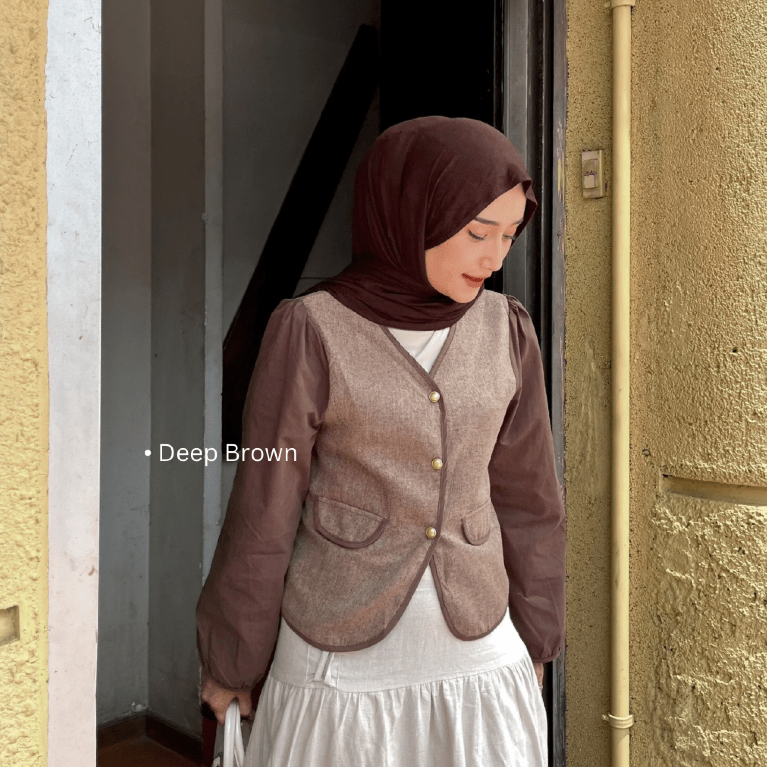 SERENA ตัวท็อป | อัลลิน | เสื้อคอวีแขนสั้นเกาหลีขั้นพื้นฐานของผู้หญิง Bazer Tweed Premium top