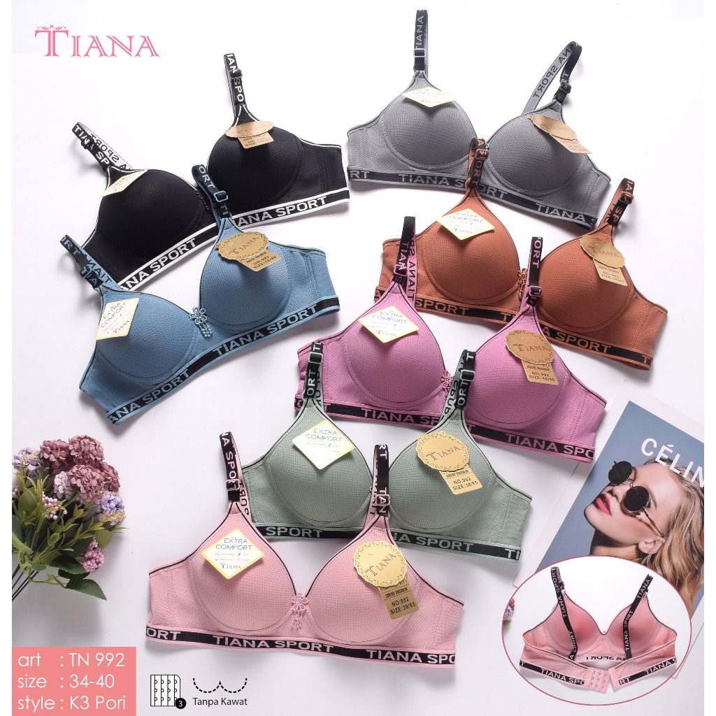 Tiana 992 Bra Size 34-40 Cup A 3 ตะขอโฟมบางไร้ลวด