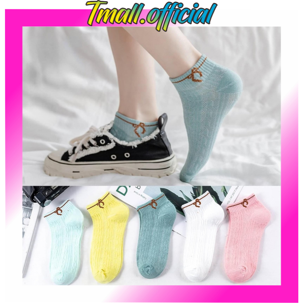 ❄ TMALL TMALL ❄ ถุงเท้าผู้หญิงลายทางริบบิ้นแฟชั่นถุงเท้าข้อสั้น โอเค247