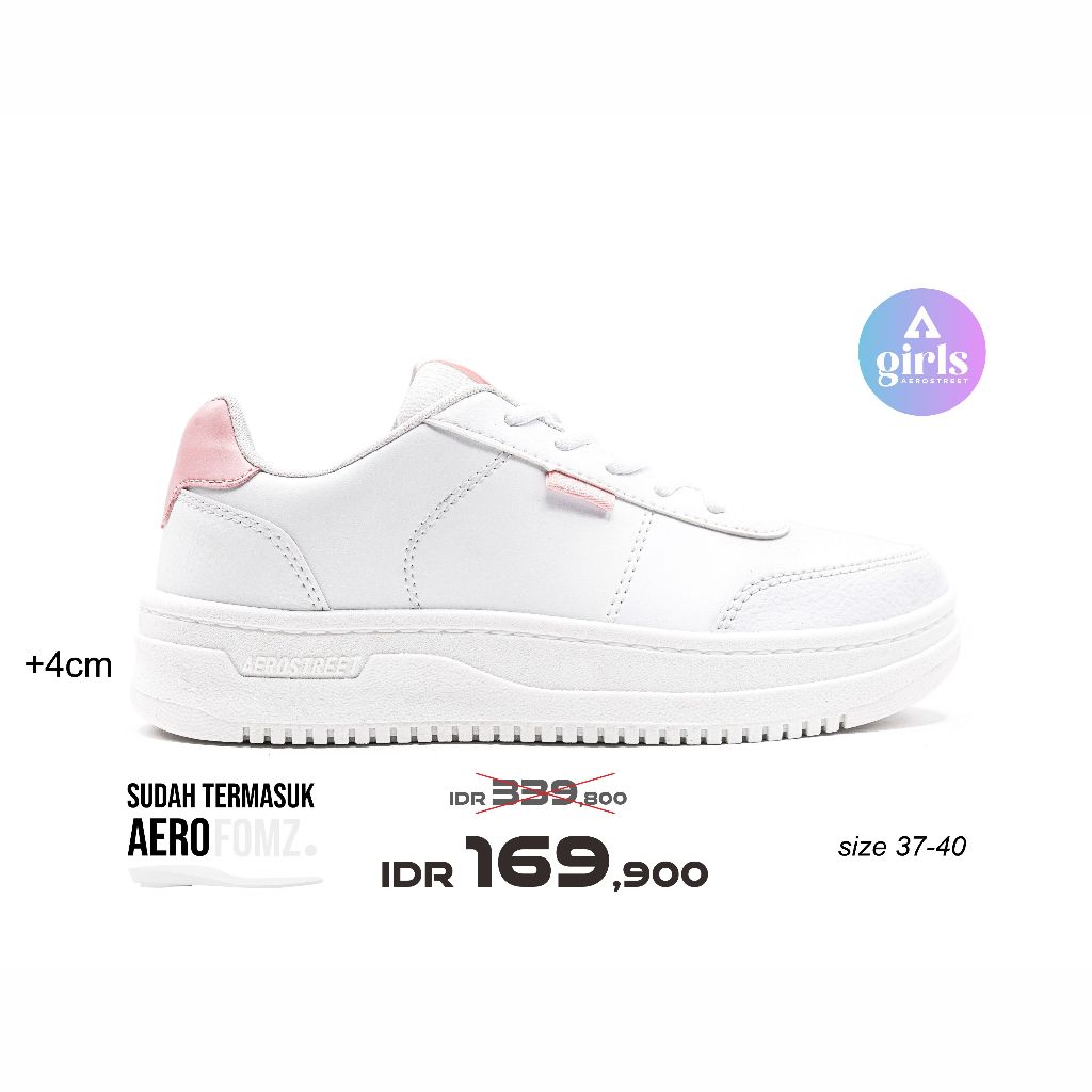 MERAH Aerostreet 37-40 Leona White Pink - รองเท้าผ้าใบกีฬาลําลองสําหรับบุรุษและสตรี Aero Street
