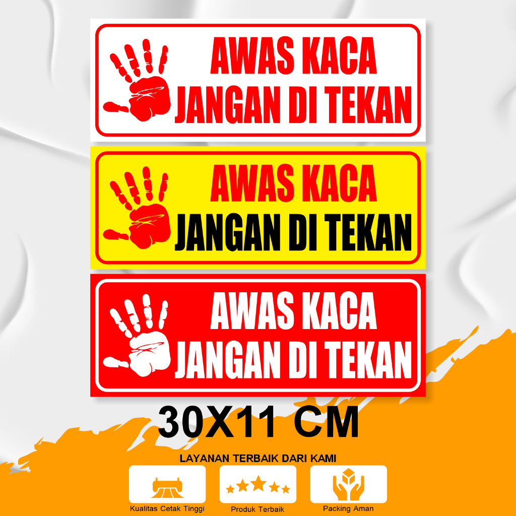 สติ๊กเกอร์ BEWARE OF GLASS, DONT CUT, ขนาด 11X30, VINYL MATERIAL