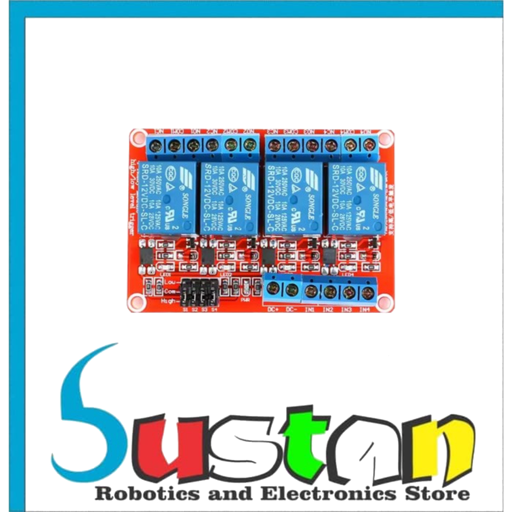 โมดูล RELAY 4 CHANNEL 12V รองรับสูงและต่ํา TRIGGER OPTOCOUPLER